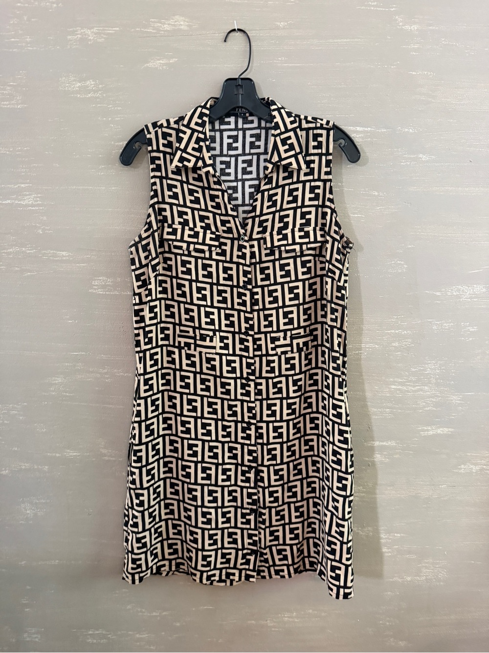 Authentic FENDI FF Monogram Sleeveless Shirt Dress — Size S